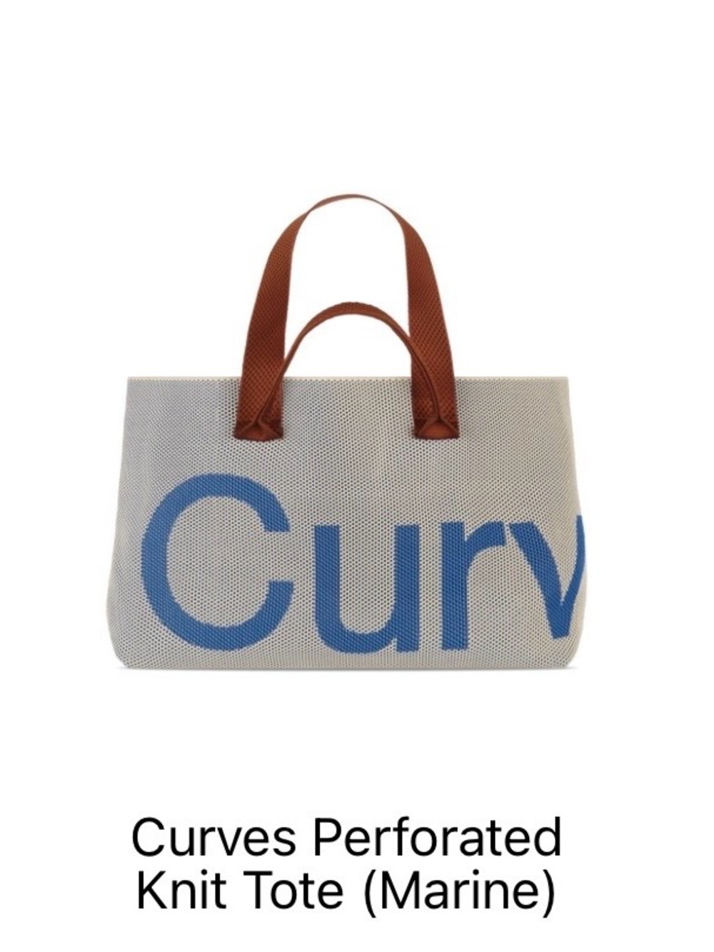 Curves Perforated Knit Tote (Marine) - Designer Tote with Brown Handles